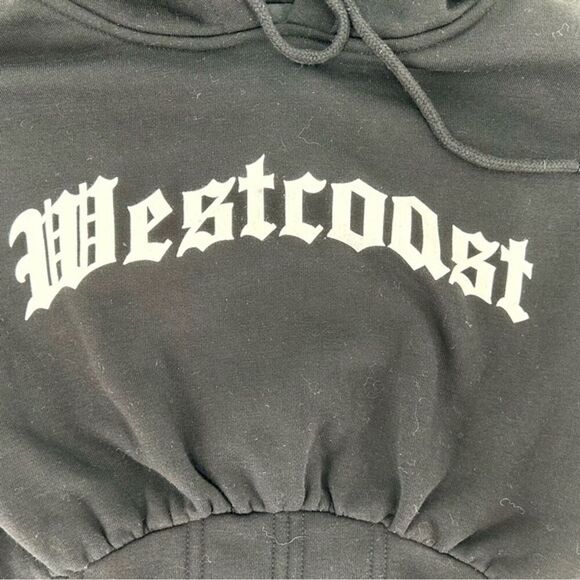 Forever 21 Embroidered "Westcoast" Corset Bottom Hoodie NWT Black Small - Picture 7 of 10